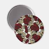 Red Roses & Skulls Black Floral Gothic White Magnet (Vorderseite/Rückseite)