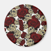 Red Roses & Skulls Black Floral Gothic White Magnet (Vorne)