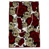 Red Roses & Skulls Black Floral Gothic White Mittlere Geschenktüte (Vorderseite)
