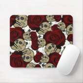 Red Roses & Skulls Black Floral Gothic White Mousepad (Mit Mouse)