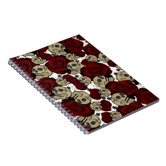 Red Roses & Skulls Black Floral Gothic White Notizblock (Rechte Seite)