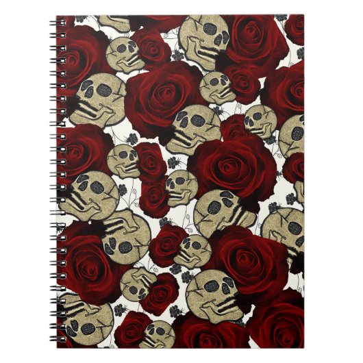 Red Roses & Skulls Black Floral Gothic White Notizblock (Vorderseite)