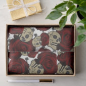 Red Roses & Skulls Black Floral Gothic White Seidenpapier (Geschenk)