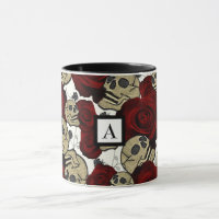 Red Roses & Skulls Black Floral Gothic White