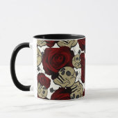 Red Roses & Skulls Black Floral Gothic White Tasse (Links)