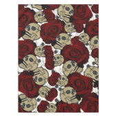 Red Roses & Skulls Black Floral Gothic White Tischdecke (Vorderseite)
