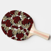 Red Roses & Skulls Black Floral Gothic White Tischtennis Schläger (Seitenansicht)