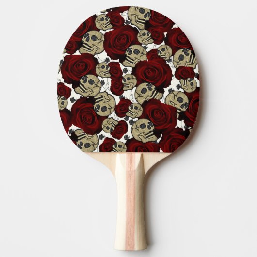 Red Roses & Skulls Black Floral Gothic White Tischtennis Schläger (Vorderseite)