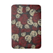 Red Roses & Skulls Grey Black Floral Gothic Badematte (Vorderseite Vertikal)