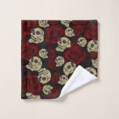 Red Roses & Skulls Grey Black Floral Gothic Badhandtuch Set (Waschlappen)