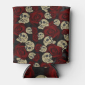Red Roses & Skulls Grey Black Floral Gothic Dosenkühler (Vorderseite)