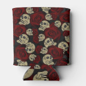 Red Roses & Skulls Grey Black Floral Gothic Dosenkühler (Rückseite)