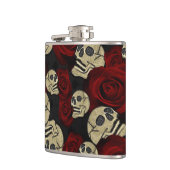 Red Roses & Skulls Grey Black Floral Gothic Flachmann (Links)
