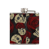Red Roses & Skulls Grey Black Floral Gothic Flachmann (Rückseite)