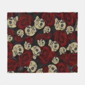 Red Roses & Skulls Grey Black Floral Gothic Fleecedecke (Vorderseite (Horizontal))