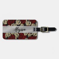Red Roses & Skulls Grey Black Floral Gothic