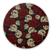 Red Roses & Skulls Grey Black Floral Gothic Keramikknauf (Vorderseite)