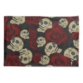 Red Roses & Skulls Grey Black Floral Gothic Kissenbezug (Rückseite)