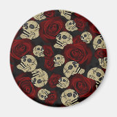 Red Roses & Skulls Grey Black Floral Gothic Magnet (Vorne)