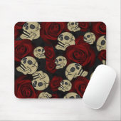 Red Roses & Skulls Grey Black Floral Gothic Mousepad (Mit Mouse)