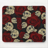 Red Roses & Skulls Grey Black Floral Gothic Mousepad (Vorne)