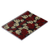 Red Roses & Skulls Grey Black Floral Gothic Notizblock (Linke Seite)