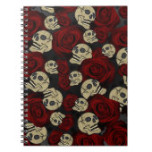 Red Roses & Skulls Grey Black Floral Gothic Notizblock (Vorderseite)