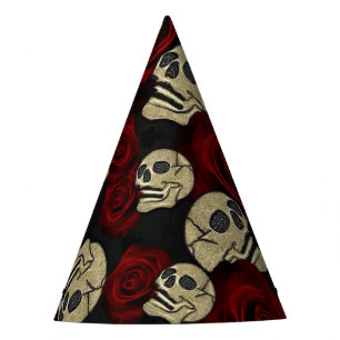 Red Roses & Skulls Grey Black Floral Gothic Partyhütchen