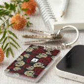 Red Roses & Skulls Grey Black Floral Gothic Schlüsselanhänger (Vorderseite rechts)