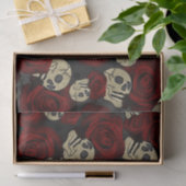 Red Roses & Skulls Grey Black Floral Gothic Seidenpapier (Geschenk)