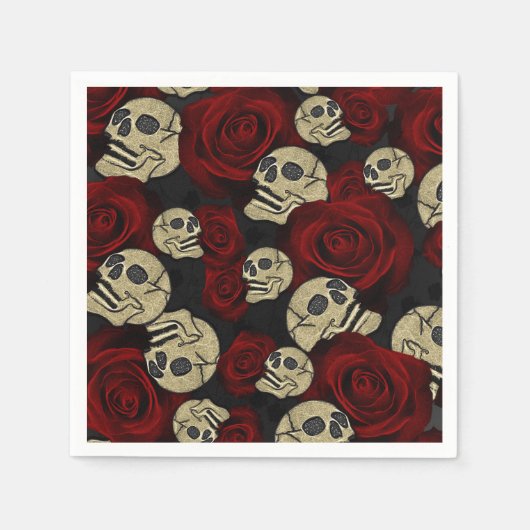 Red Roses & Skulls Grey Black Floral Gothic Serviette (Vorderseite)