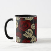 Red Roses & Skulls Grey Black Floral Gothic Tasse (Links)