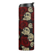 Red Roses & Skulls Grey Black Floral Gothic Thermosbecher (Nach links gedreht)