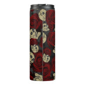 Red Roses & Skulls Grey Black Floral Gothic Thermosbecher (Rückseite)