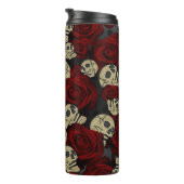 Red Roses & Skulls Grey Black Floral Gothic Thermosbecher (Nach rechts gedreht)