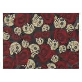 Red Roses & Skulls Grey Black Floral Gothic Tischdecke (Vorderseite (Horizontal))