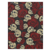Red Roses & Skulls Grey Black Floral Gothic Tischdecke (Vorderseite)