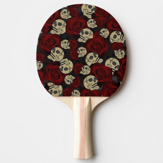 Red Roses & Skulls Grey Black Floral Gothic Tischtennis Schläger (Vorderseite)