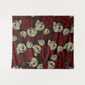 Red Roses & Skulls Grey Black Floral Gothic Wandteppich (Vorderseite (Horizontal))