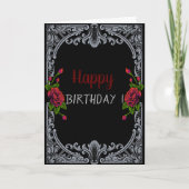 Red Roses,Stripes Gothic Birthday Karte (Vorderseite)