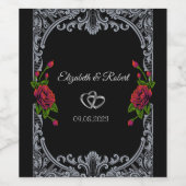 Red Roses,Stripes Gothic Wedding Weinetikett (Einzelnes Label)