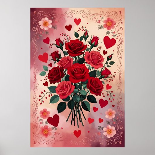 Red Roses, Valentine's Day, Poster (Vorne)