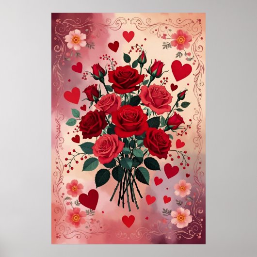 Red Roses, Valentine's Day, Poster (Vorne)