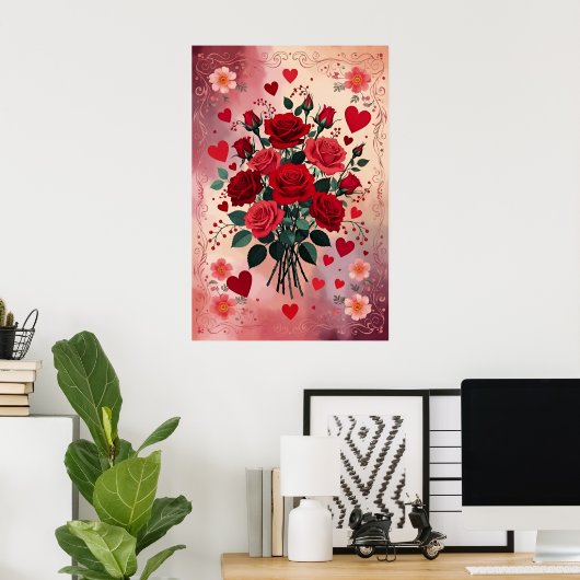 Red Roses, Valentine's Day, Poster (Heimbüro)