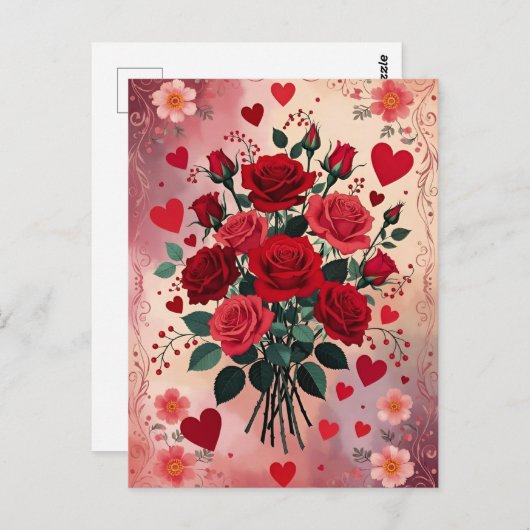 Red Roses, Valentine's Day, Postkarte (Vorne/Hinten)
