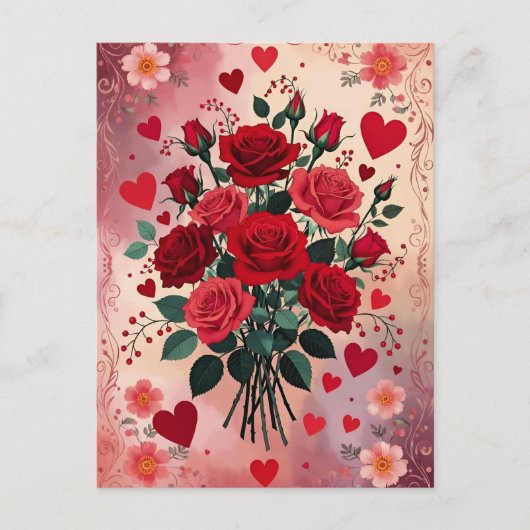 Red Roses, Valentine's Day, Postkarte (Vorderseite)