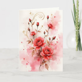 Red Roses Watercolor Anniversary Valentine's Day Karte