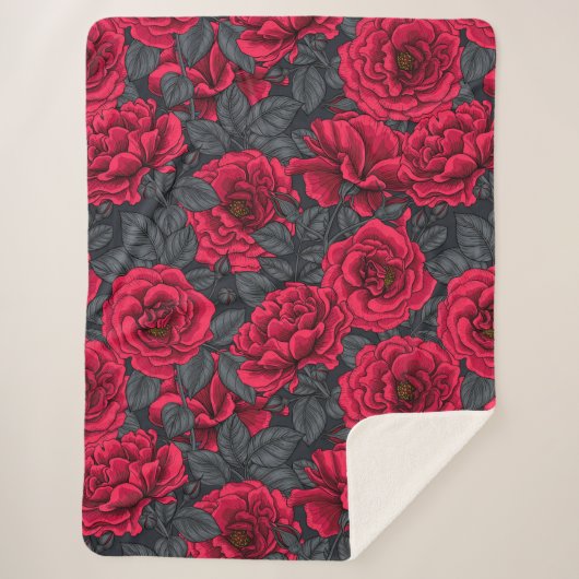 Red roses with gray leaves on black sherpadecke (Vorderseite)