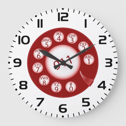 Red Rotary Phone Dial 911 Emergency Number Große Wanduhr (Vorderseite)