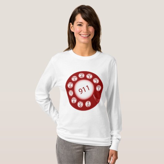 Red Rotary Phone Dial 911 Emergency Number T-Shirt (Vorne ganz)